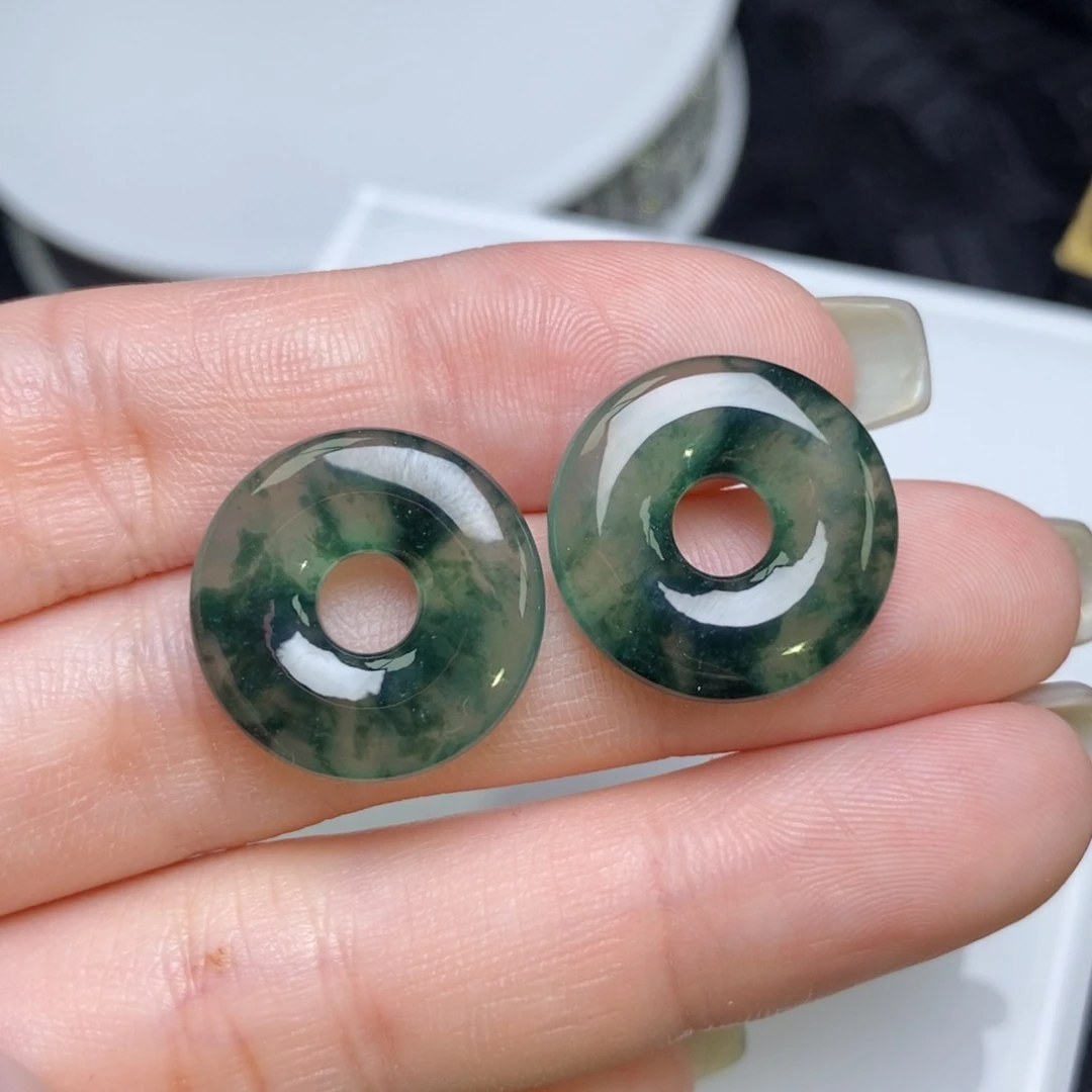 翡翠未镶嵌耳饰飘花甜甜圈
