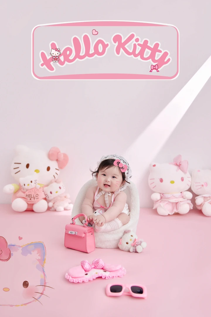 凯蒂猫主题宝宝百天周岁摄影服装道具宝宝百天照周岁照影楼摄影