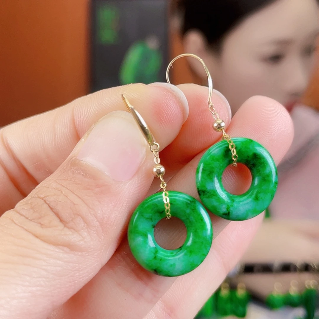 翡翠18K金镶嵌耳饰