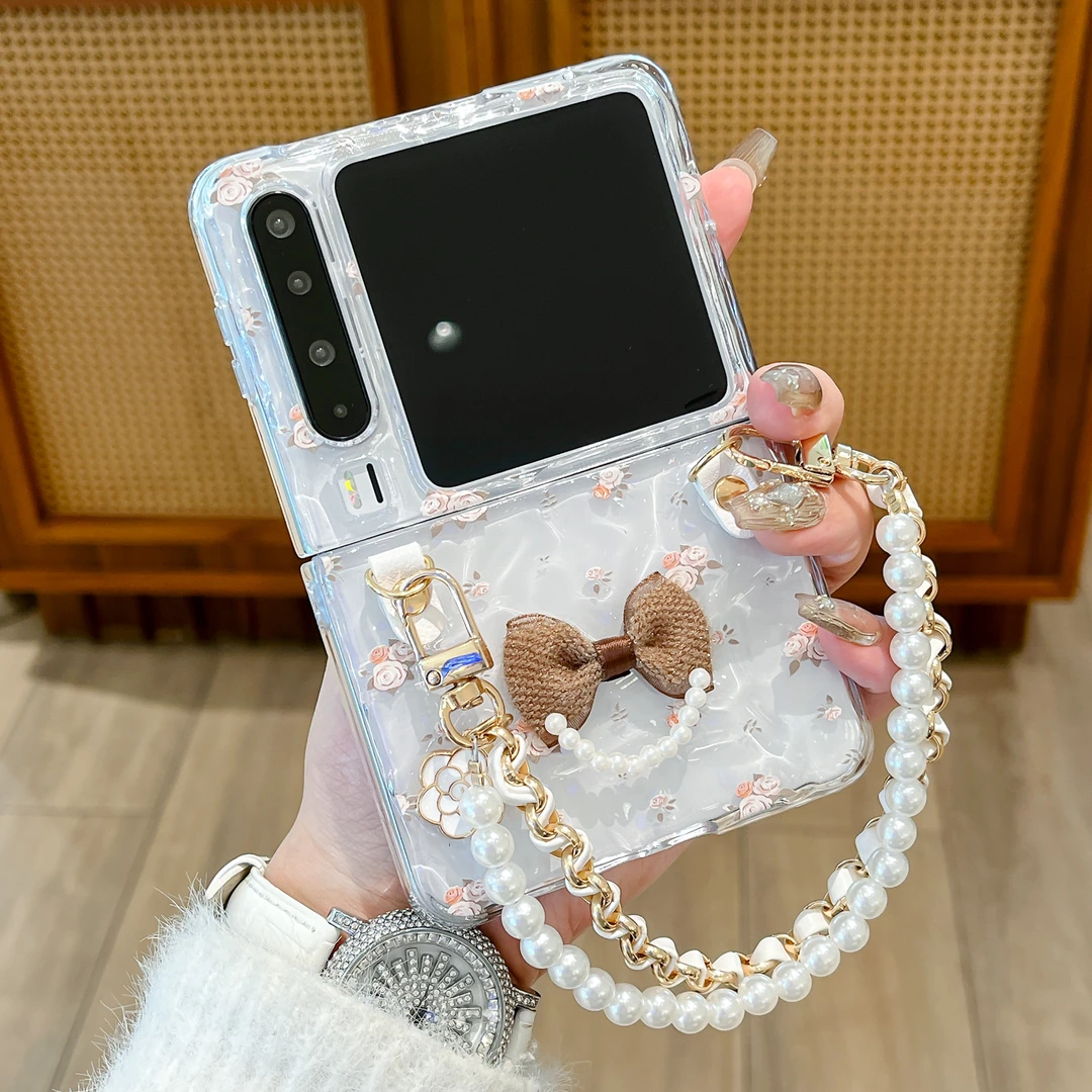 适用华为purax手机壳皱褶玫瑰花蝴蝶结pocket2折叠小米荣耀手机壳