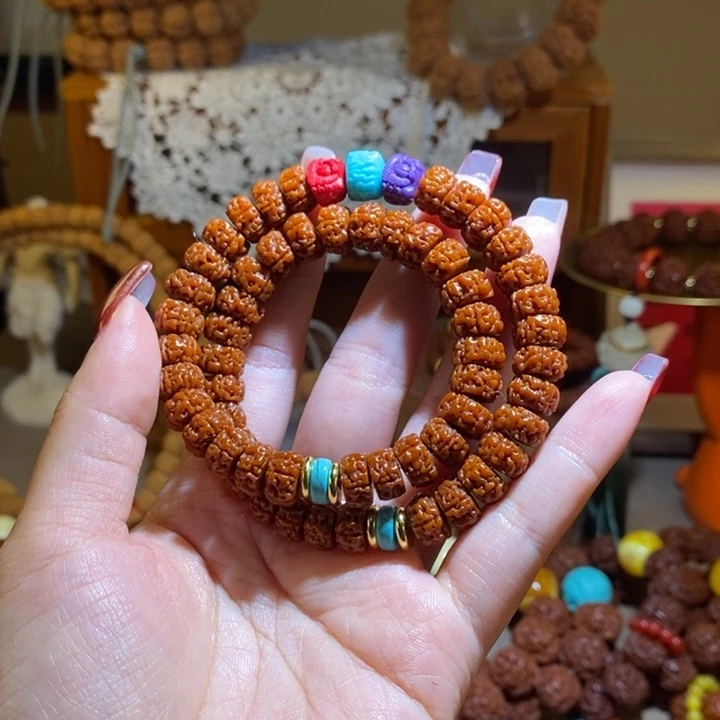 手串金刚菩提105玉华纯血老树王三色醒狮双圈手持一物