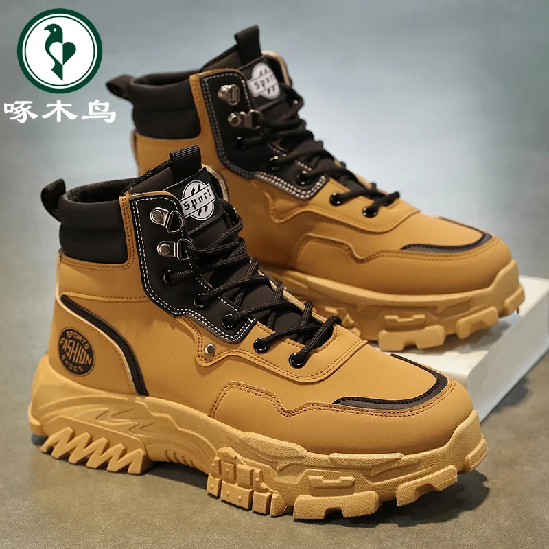 啄木鸟高帮男鞋高帮休闲鞋秋冬新款马丁靴男户外工装靴网红机车靴