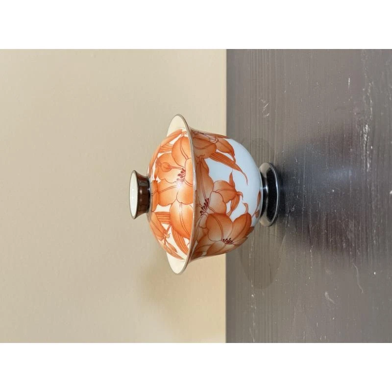 雨溪山房 矾红百合盖碗 YX00073