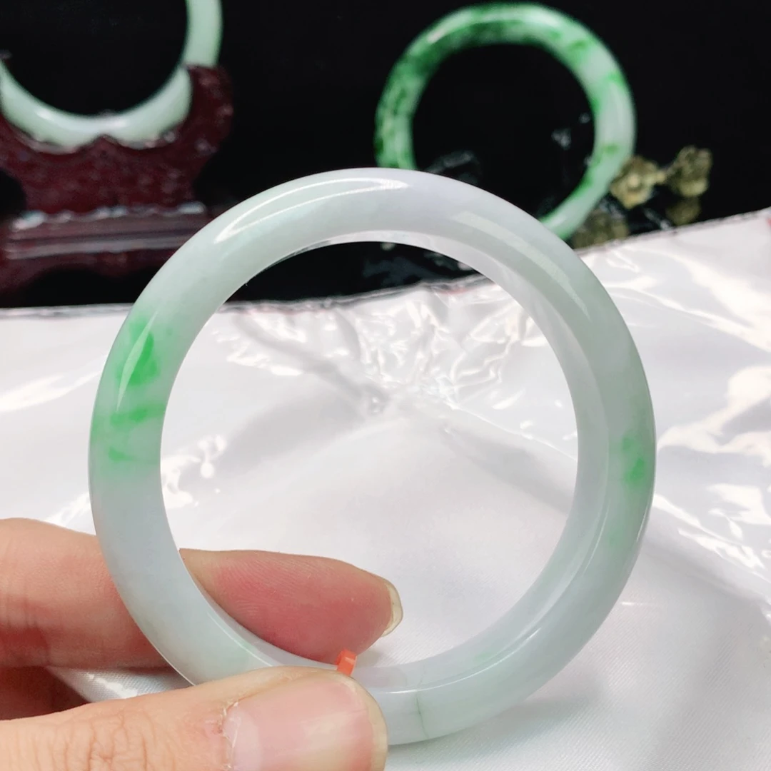 翡翠手镯未镶嵌56 圈天然缅甸翡翠A货时尚女款手镯