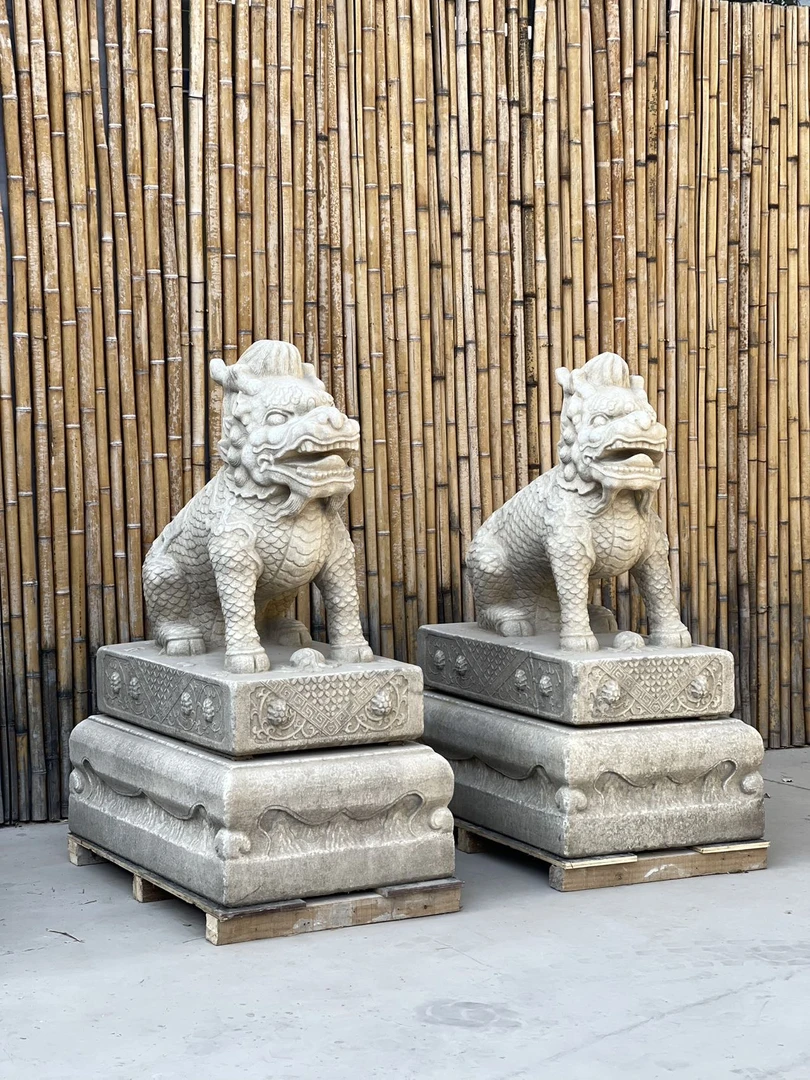 汉白玉麒麟一对大号工艺品复古中式雕刻摆设玄关雕塑动物石头大型