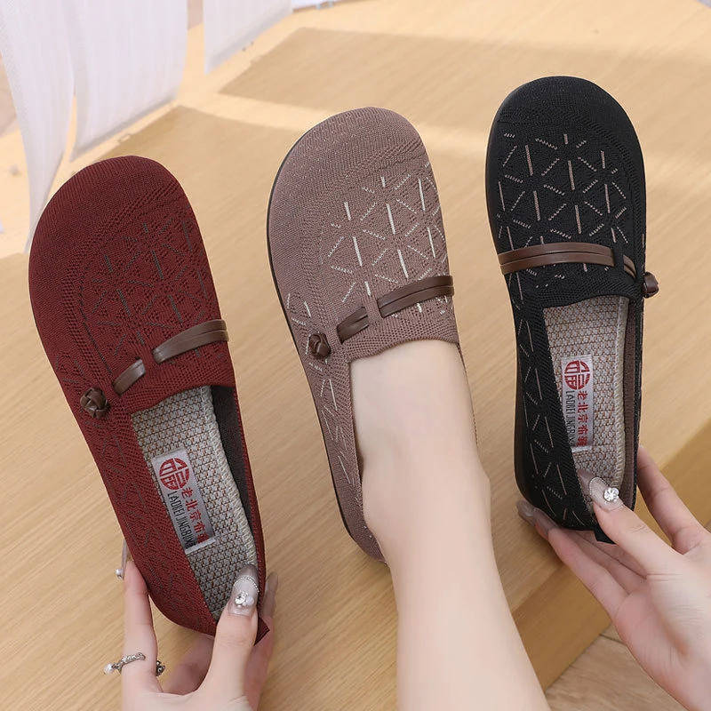 2025新款老北京布鞋女飞织透气休闲豆豆鞋舒适一脚蹬中老年妈妈鞋