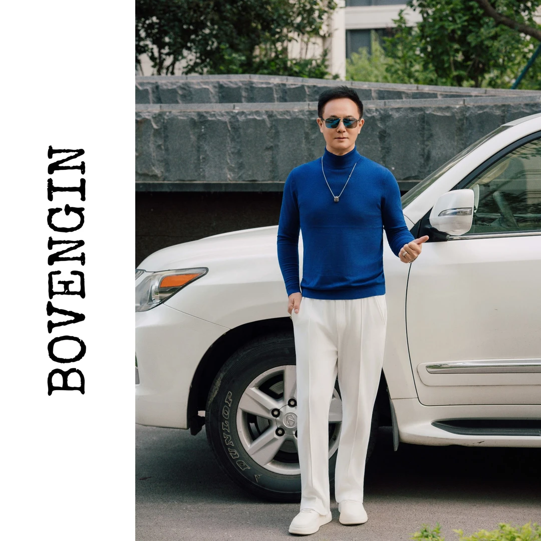 BOVENGIN/ZD1920男士秋季时尚休闲简约轻奢修身半高领长袖毛衣