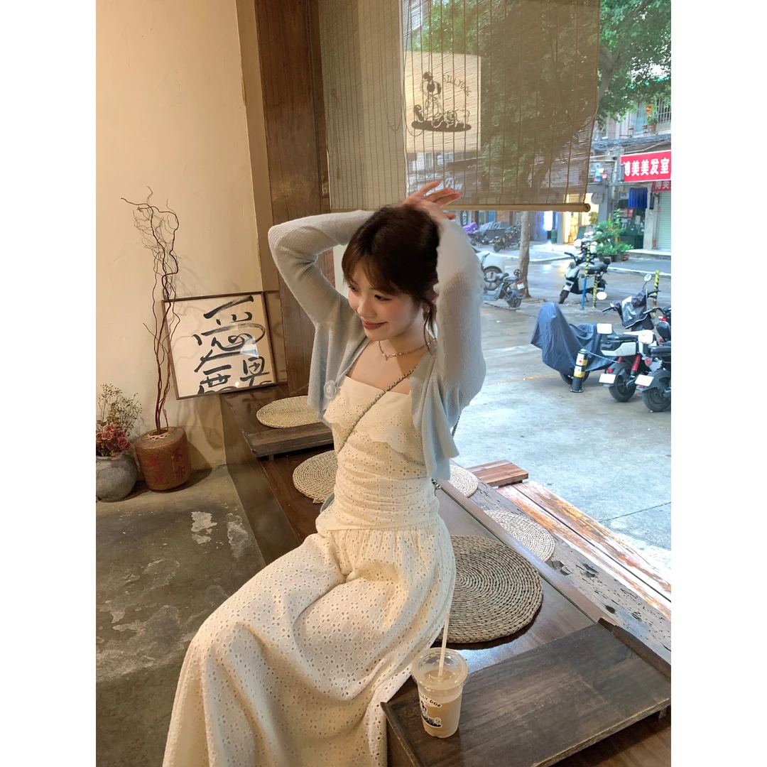 切糕自制【恋综女一】小个子夏季气质女时尚镂空吊带半裙两件套装