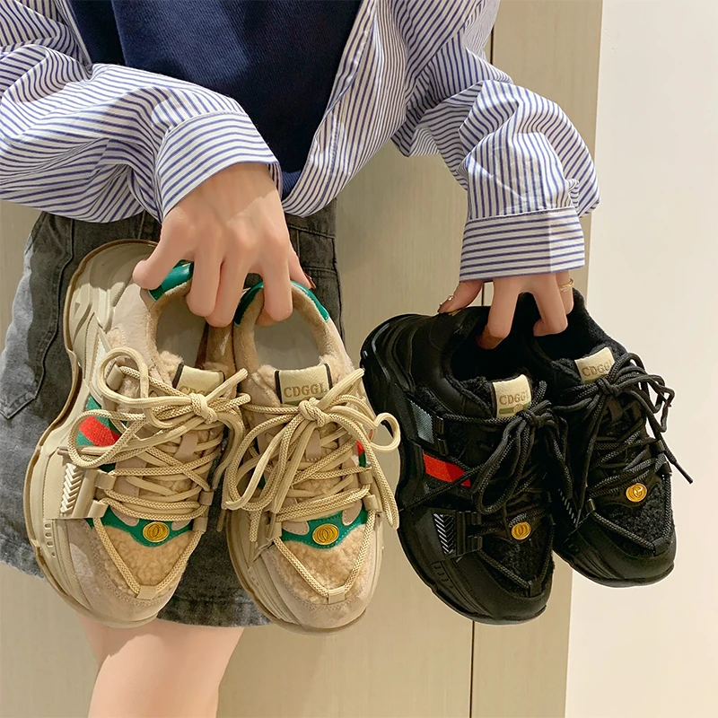 韩版时尚增高加绒秋冬老爹鞋J1019