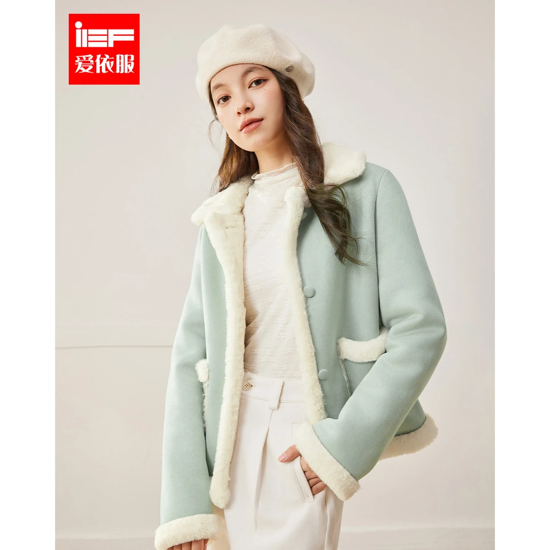 IEF/爱依服2025冬季新款时尚法式复古设计感别致百搭磨砂皮外套