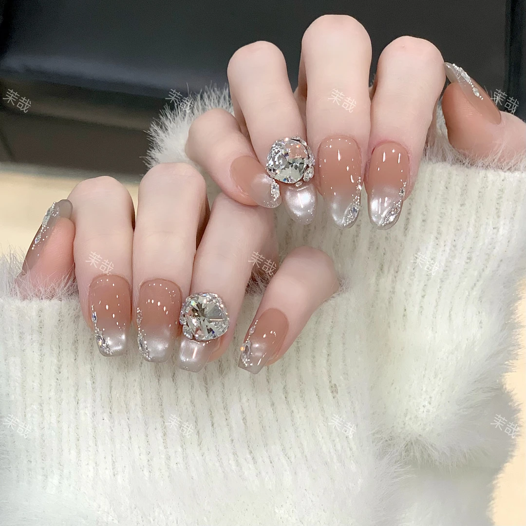 茉哉皮皮【冷月冰心】纯手工定制美甲拆卸穿戴甲A4283