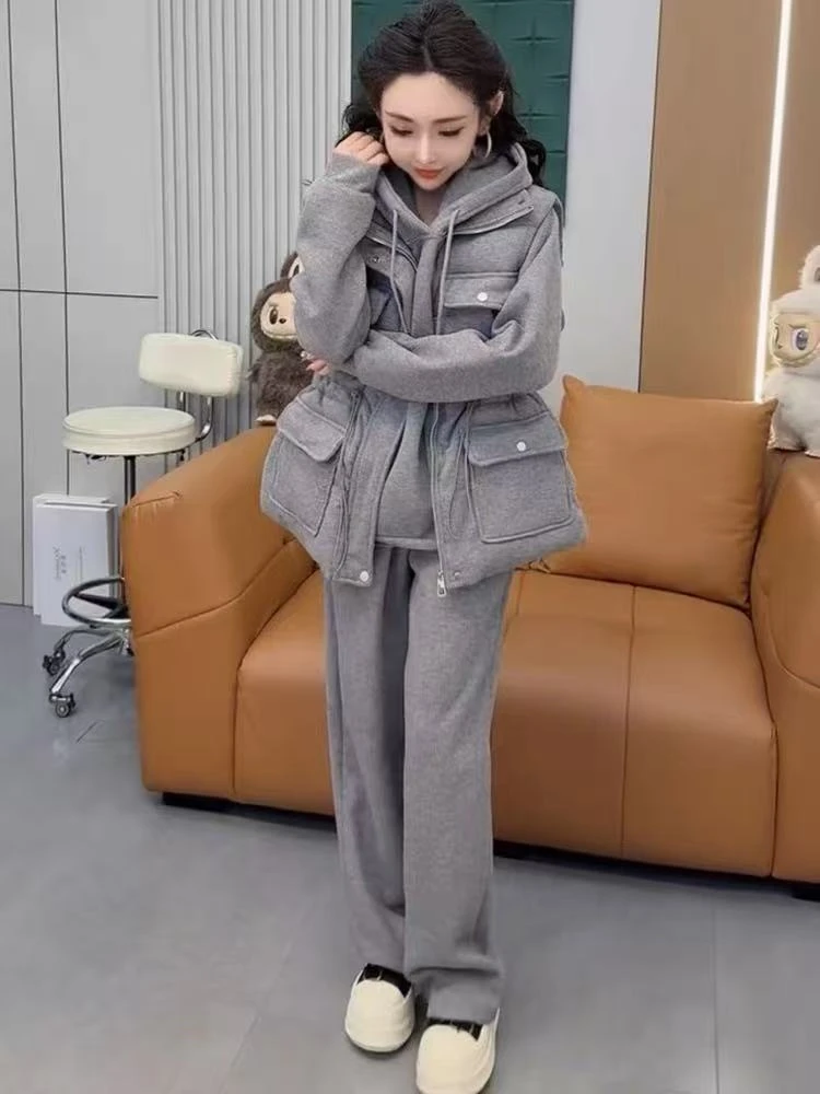 2025韩版时尚冬季新款加棉马甲百搭时尚洋气套装三件套9830