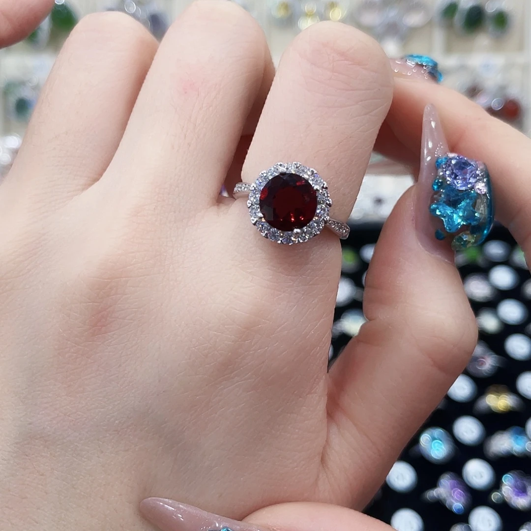 银S925镶嵌石榴石戒指戒指