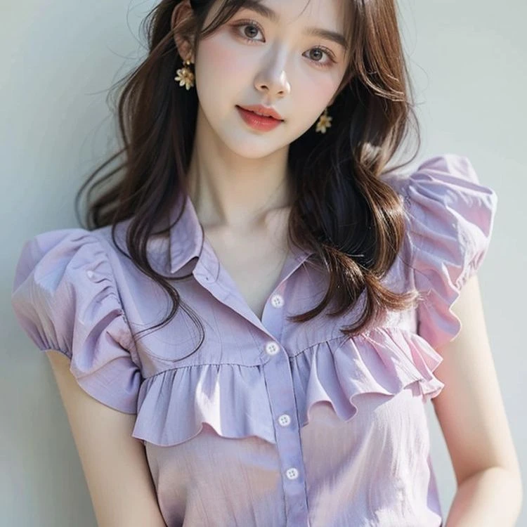 法式漂亮别致衬衫短袖女2025夏季新款气质荷叶边泡泡袖衬衣开衫潮