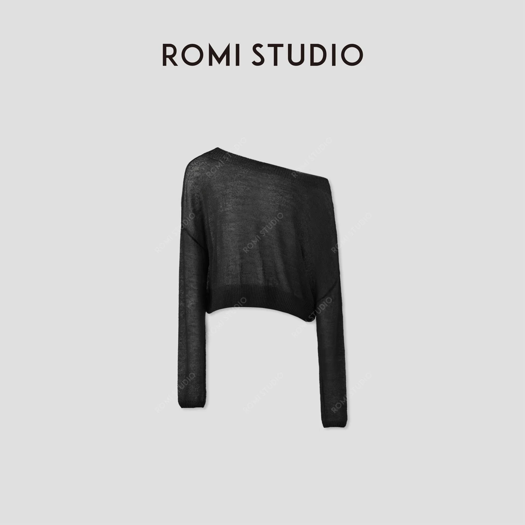 ROMI STUDIO“知性优雅”绵羊毛羊驼毛混纺轻薄斜肩罩衫 RWCRST3416