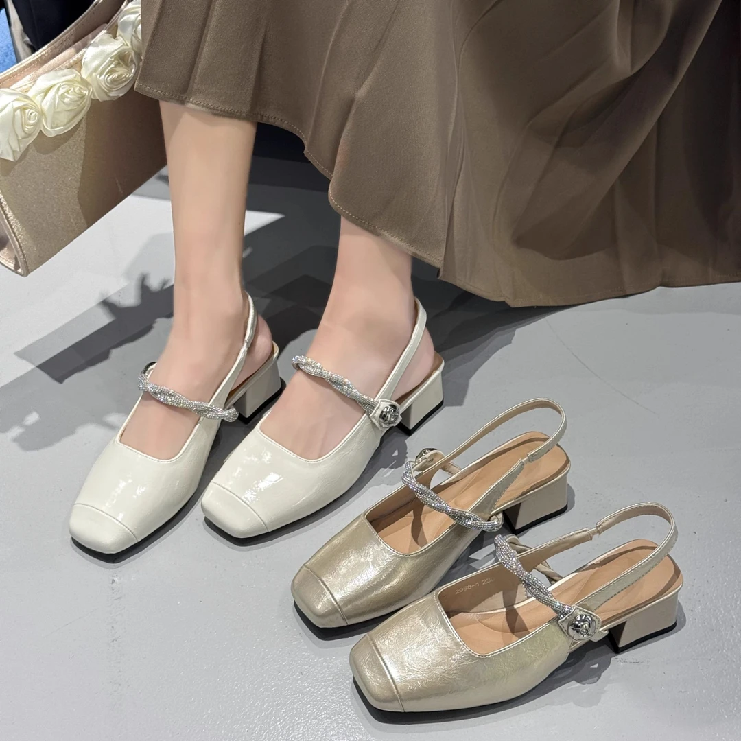 【万达撤柜】法式复古水钻玛丽珍凉鞋2025夏季新款显高温柔浅口单鞋