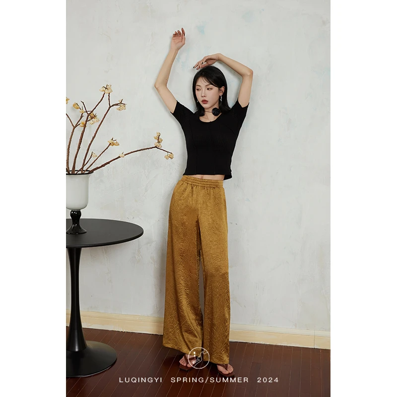 鹭青一原创【让风】100醋酸褶皱阔腿休闲裤L24K1801H