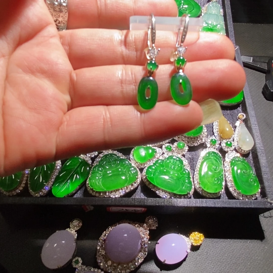 翡翠银S925镶嵌耳饰A货翡翠21