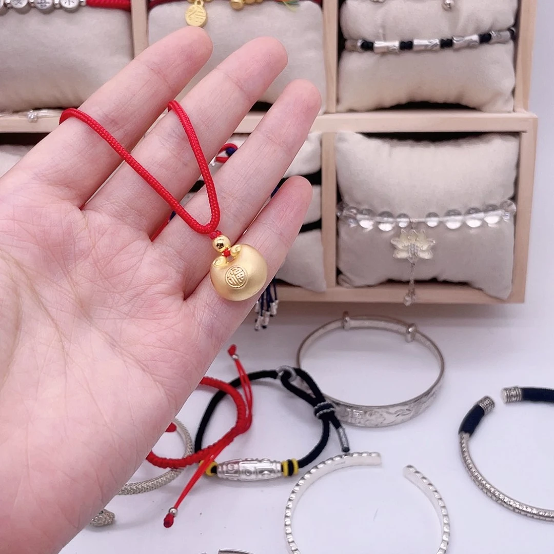 珐琅足银金胖福项链