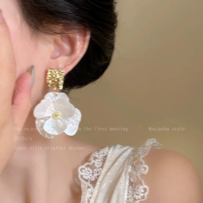 合金亚克力耳饰 花间月！亚克力花朵耳环！法式复古高级小众耳钉94