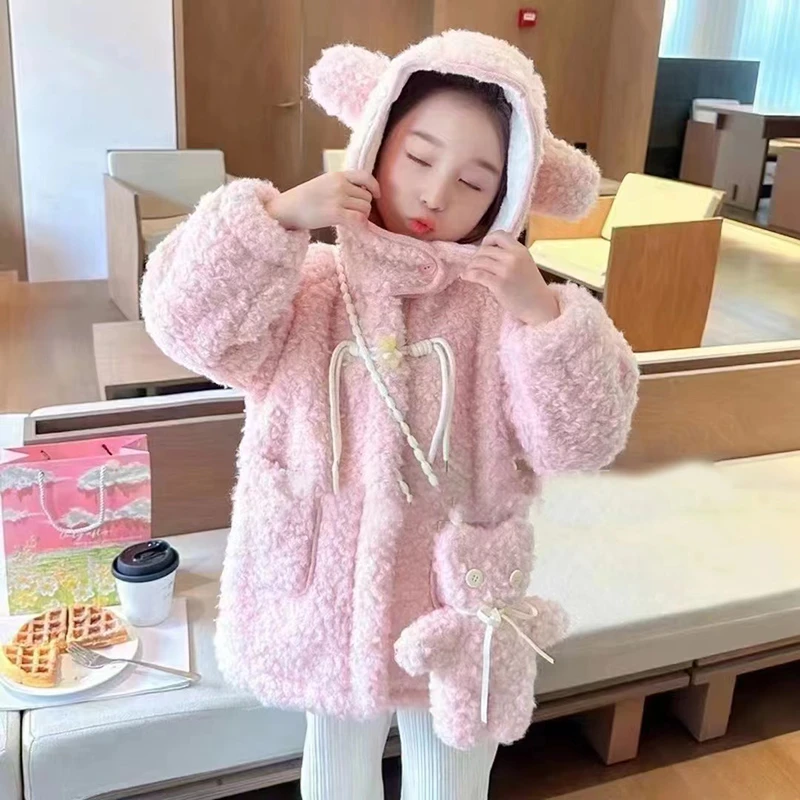 【307款】冬季新款儿童连帽加棉洋气保暖加绒毛毛外套