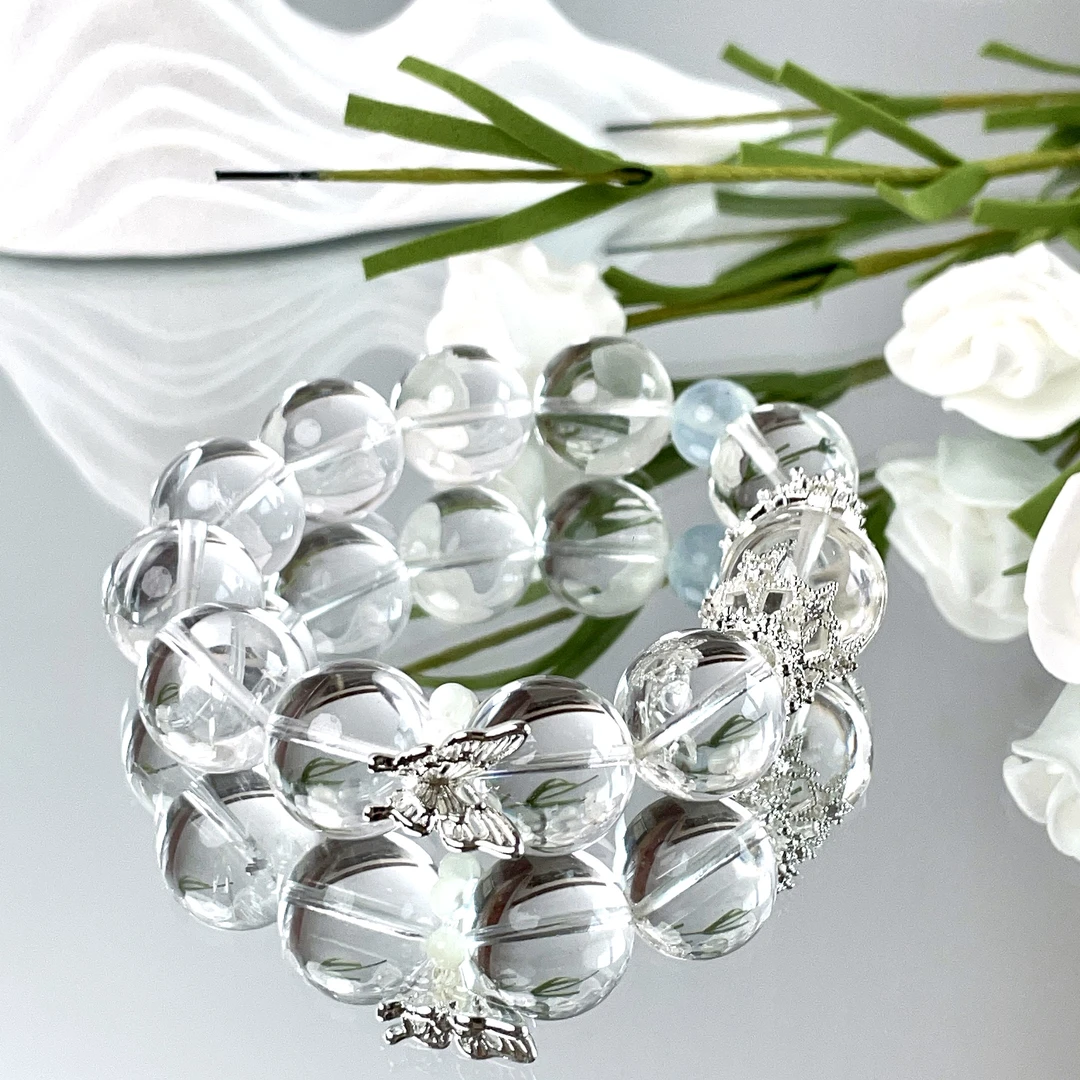 【冰雪】11mm海蓝宝16-17mm白水晶手串面小仙多样性发其一