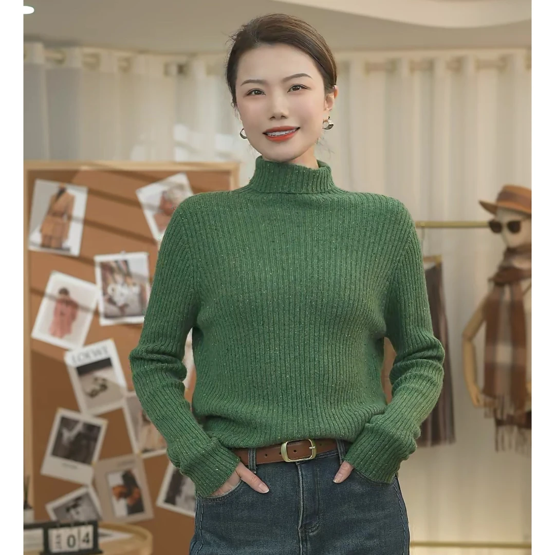 7383秋冬新款针织100%羊毛衫高领上衣