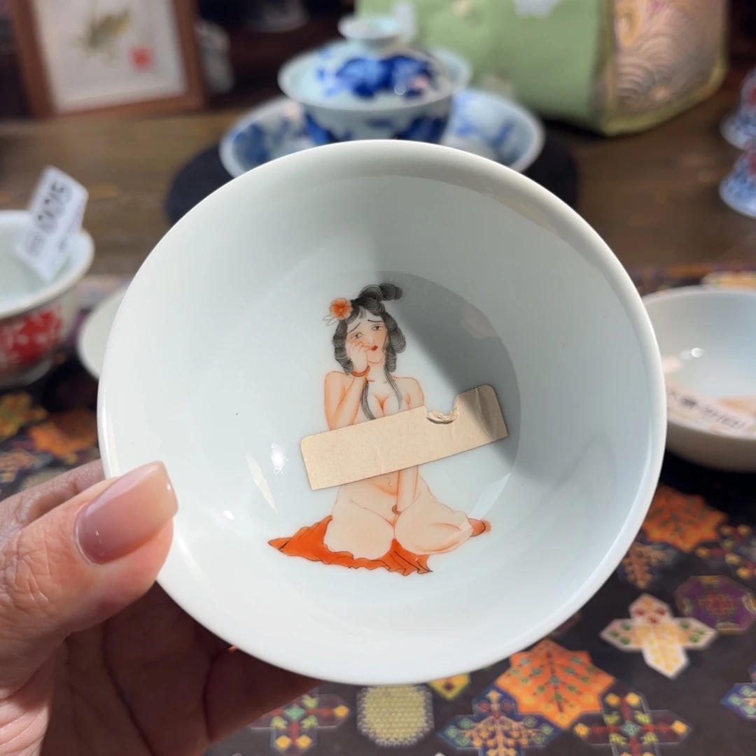 瓷孤品福利青花手绘杯杯釉上新彩