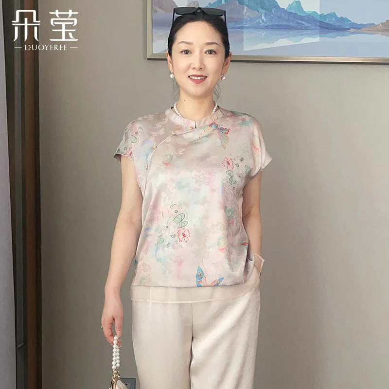气质中老年女装国风小衫中年妈妈夏季新中式上衣服洋气t恤套装