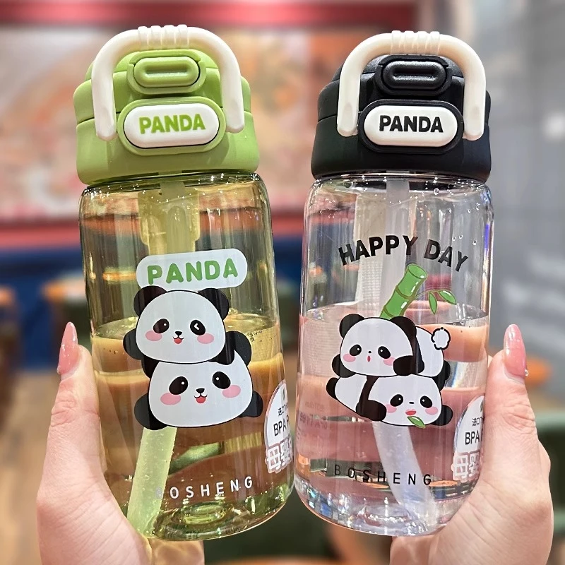 Tritan儿童水杯女孩2025新款可爱熊猫吸管杯杯子6-12岁儿童吸管