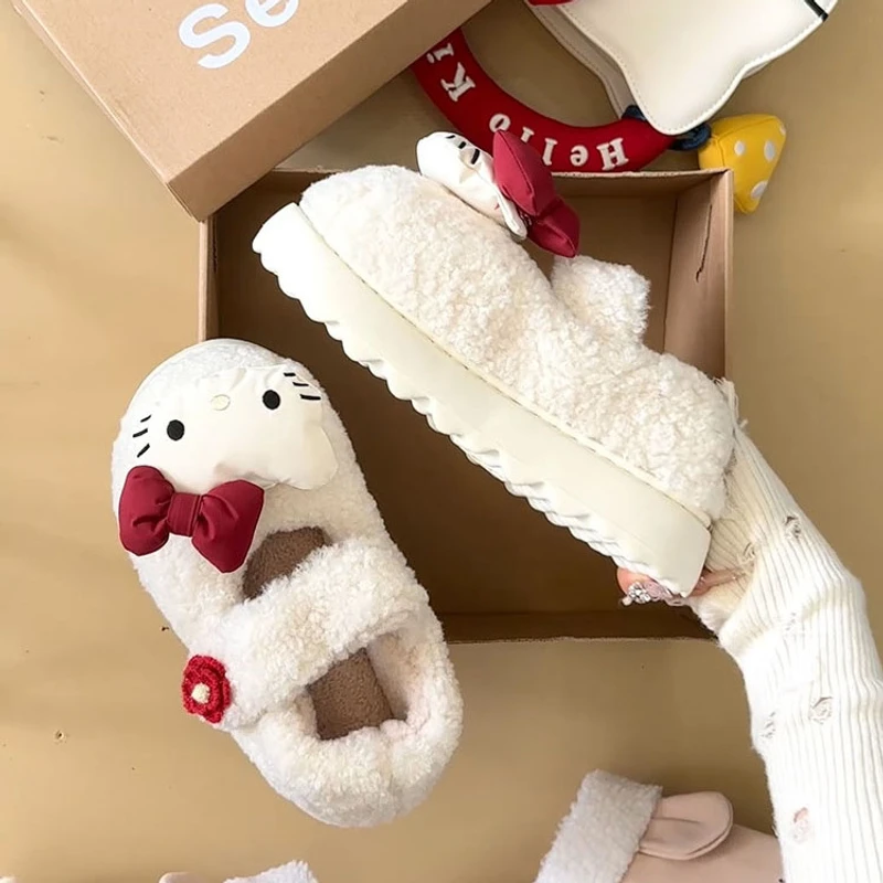 See.u原创可爱卡通KT一字带包头棉鞋女2025年秋冬新款外穿居家厚