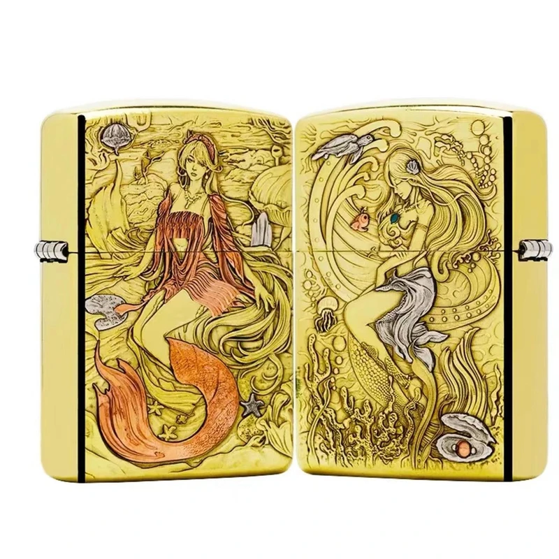 ZIPPO/之宝打火机【美人鱼】 黄铜盔甲镶嵌版立体浮雕【林子】DYJ1