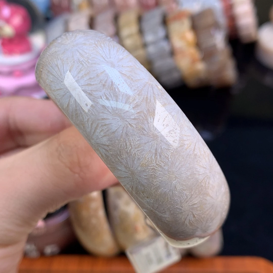 【闪购商品】颈饰未镶嵌硅化珊瑚（珊瑚玉）53号灰白底烟花52.6圈