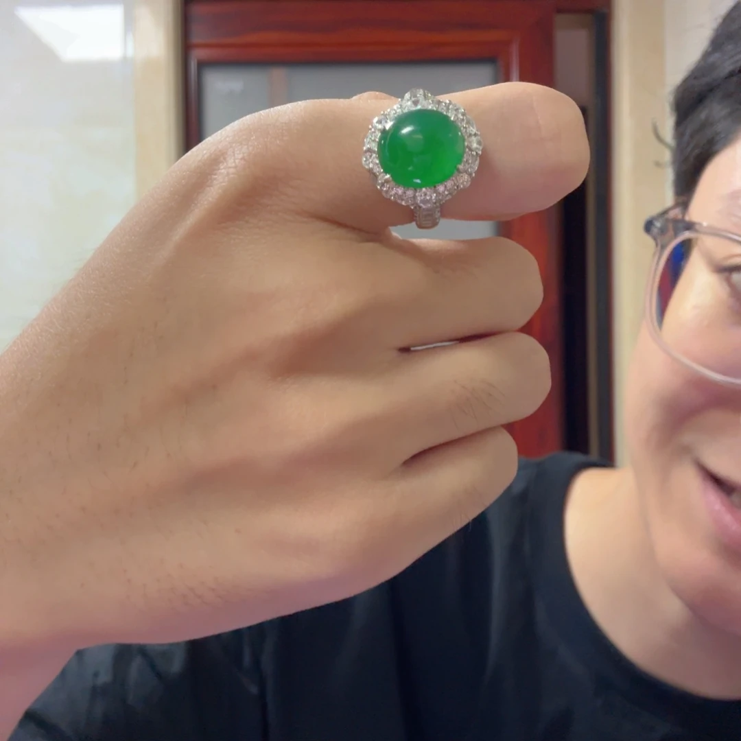 翡翠戒指银S925镶嵌戒指
