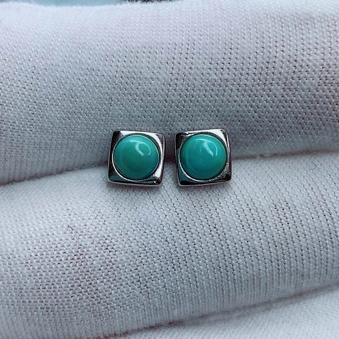 绿松石银S925镶嵌耳钉