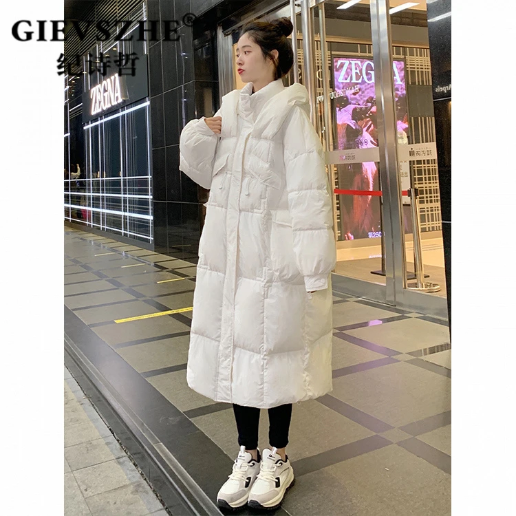 纪诗哲韩版宽松90白鸭绒羽绒服女冬新款时尚休闲长款过膝加厚外套