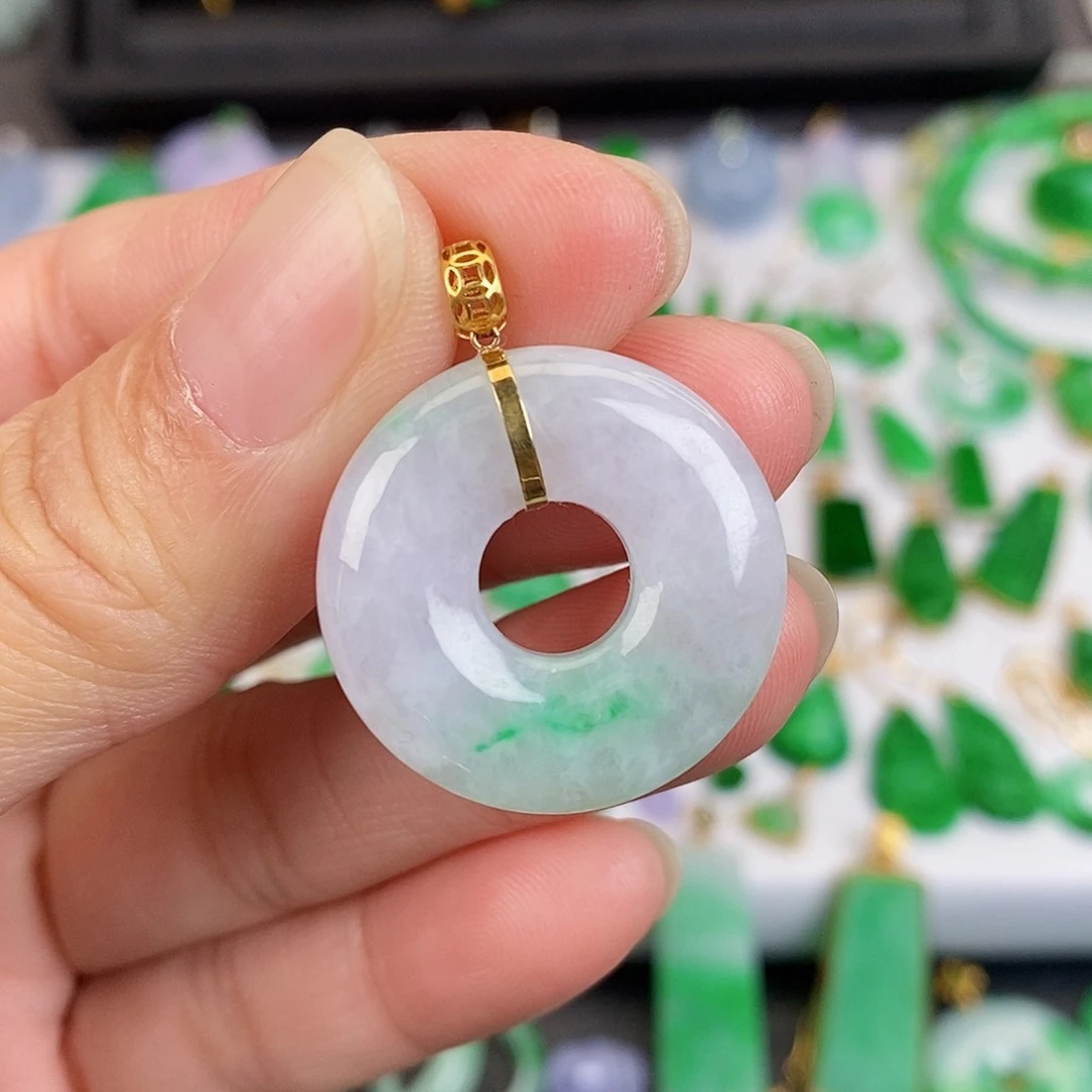 吊坠(不含链)18K金镶嵌翡翠