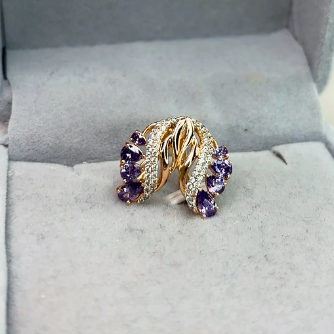 铜合金锆石耳饰 镀金款气质复古韩范耳环