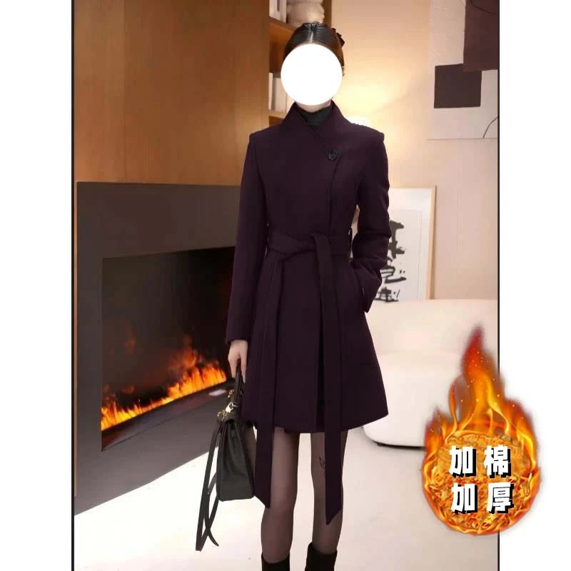 【AN】【加棉加厚】短【含腰带】秋冬短款女外套收腰气质大衣QY0182