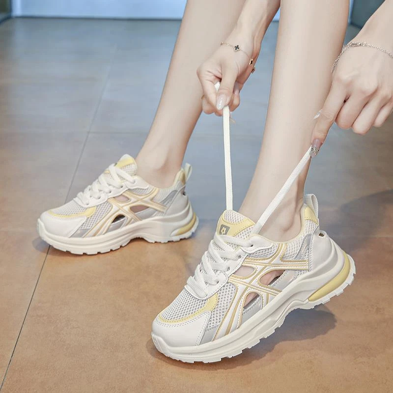 厚底老爹鞋女2026爆款夏季单网镂空透气小白鞋软底轻便百搭运动鞋