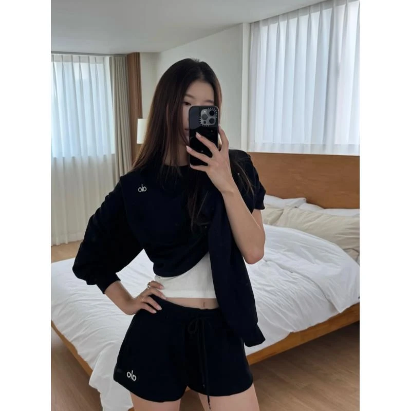秋季明星黑白灰纯色经典休闲运动时尚老钱宽松圆领针织卫衣套装