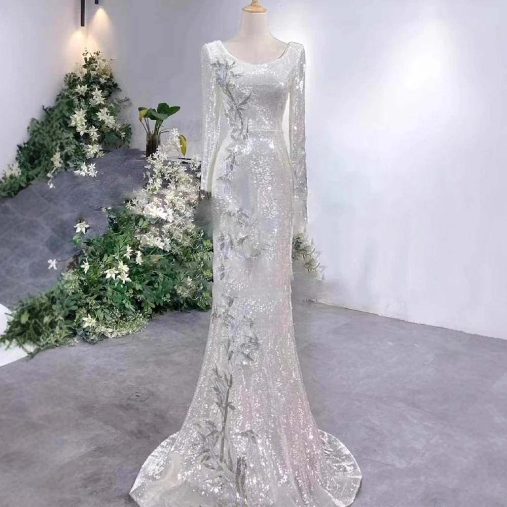 2025新款秋冬中国风高端亮片主持人礼服声乐独唱年会舞台演出礼服