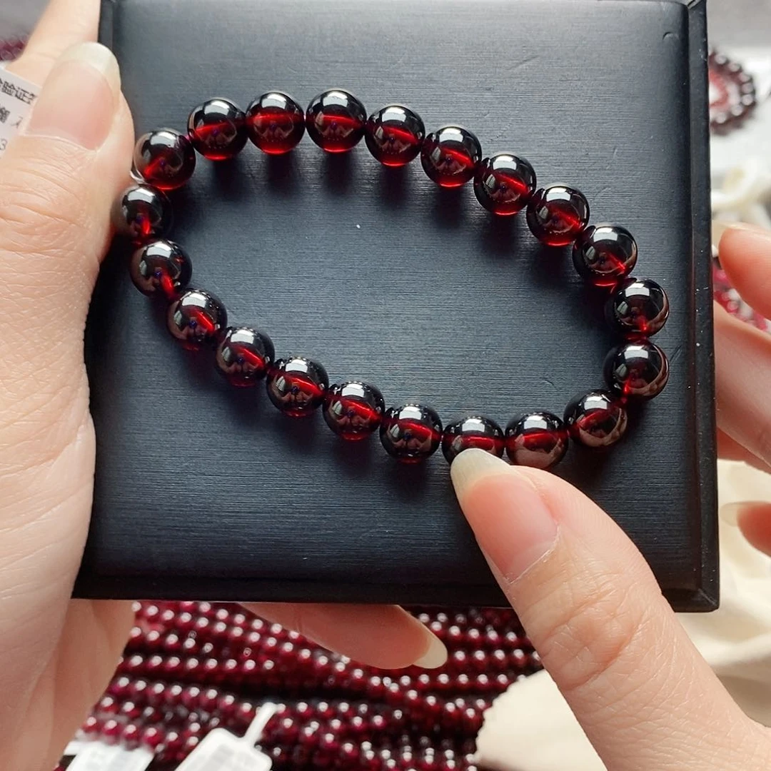 石榴石手链未镶嵌9.3mm酒红单圈