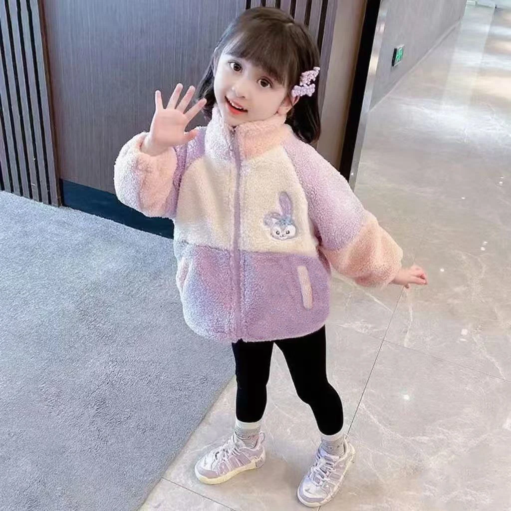 女童秋冬款加绒休闲外套儿童韩版洋气时尚潮流保暖立领上衣
