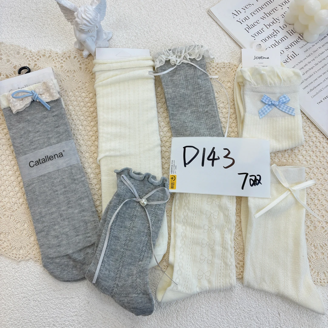 【7双装】上架就抢完的白灰组合配饰蝴蝶结中筒袜堆堆袜夏季薄女袜