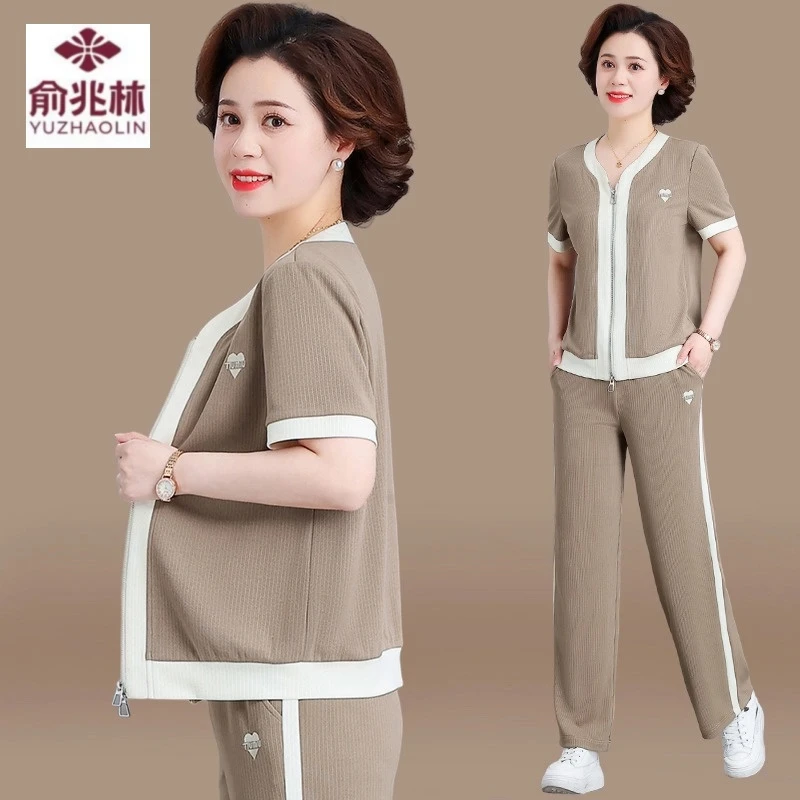中年妈妈时尚洋气夏装2025新款中老年休闲运动服套装女夏季两件套
