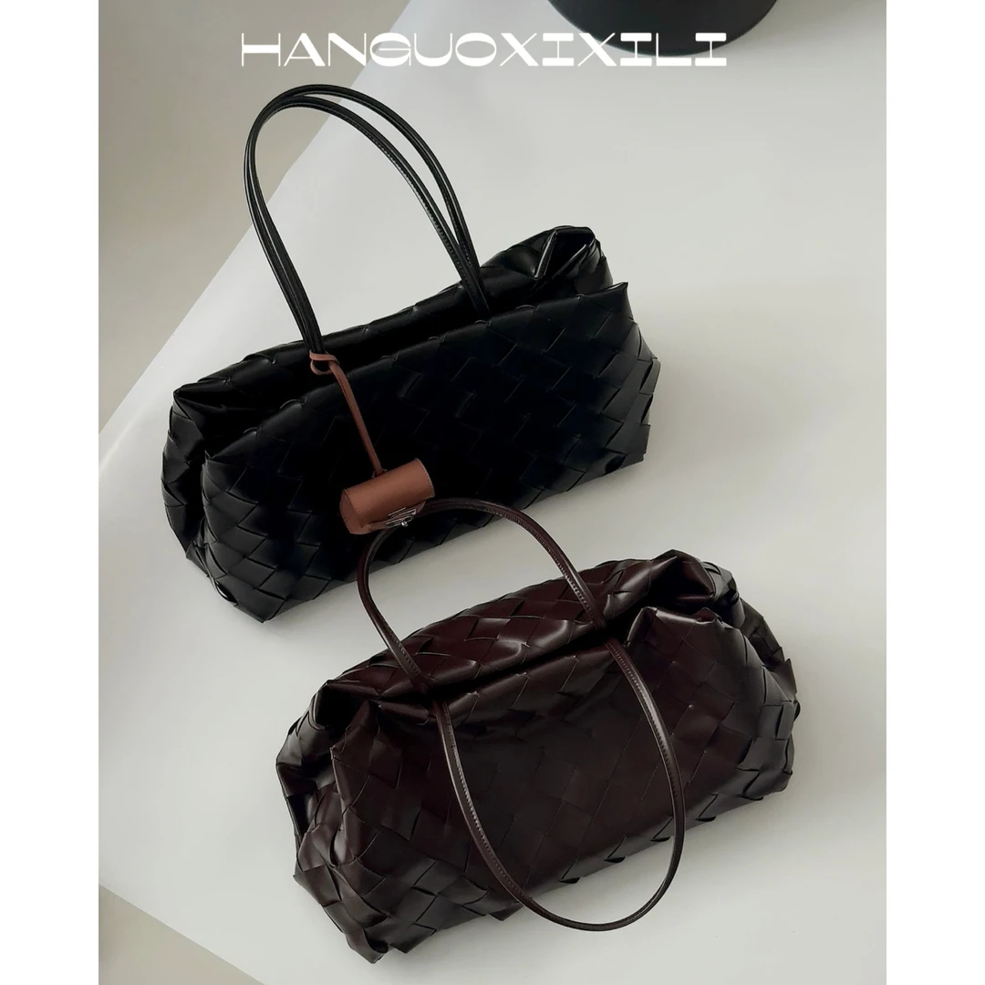 韩国西西里 2025秋冬新款日常通勤大容量牛皮手提单肩腋下编织包