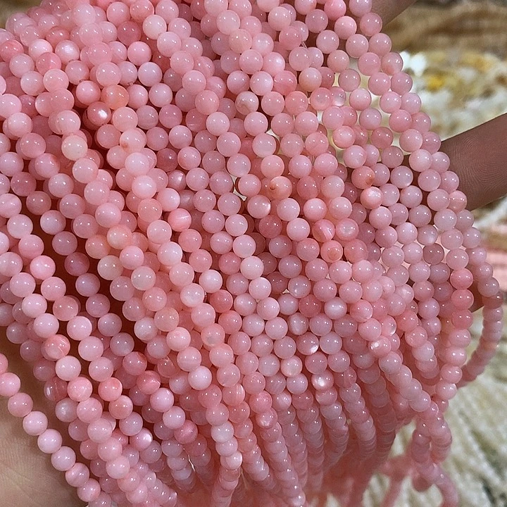 3条4mm天然粉贝圆珠