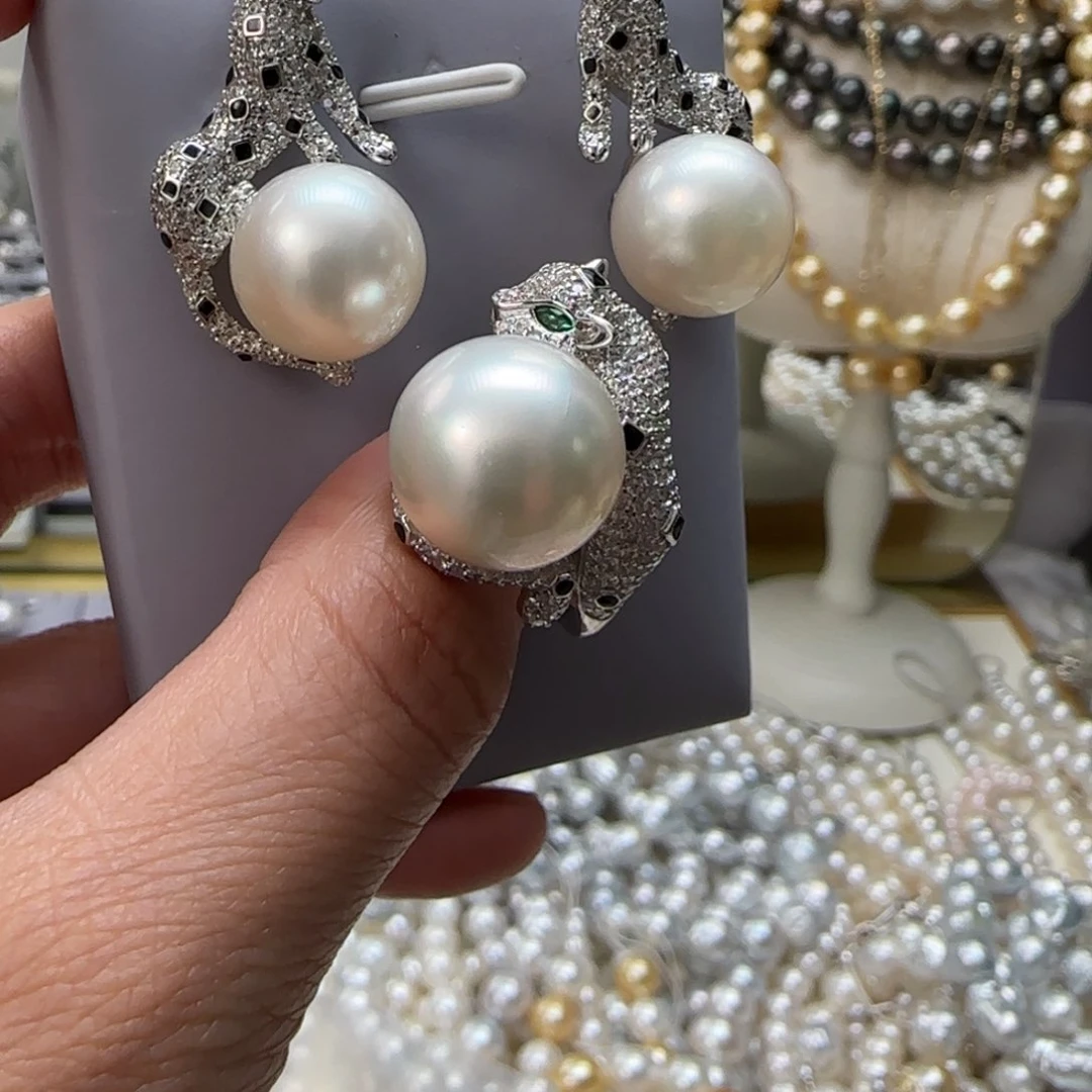 海水珍珠耳饰银S925镶嵌A***a