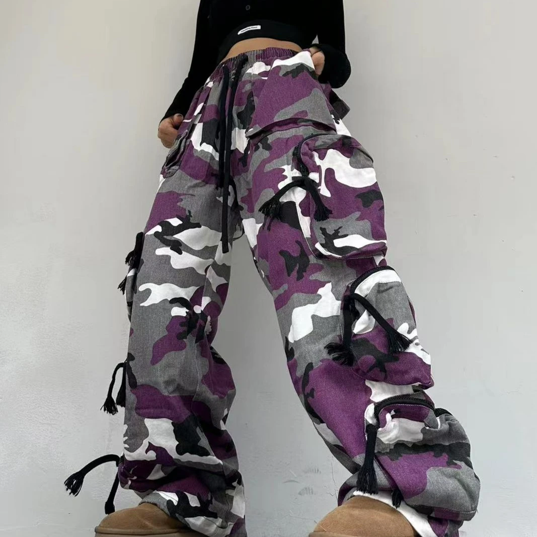 K82街头嘻哈潮牌多口袋休闲迷彩裤潮男女情侣迷彩hiphop工装裤潮